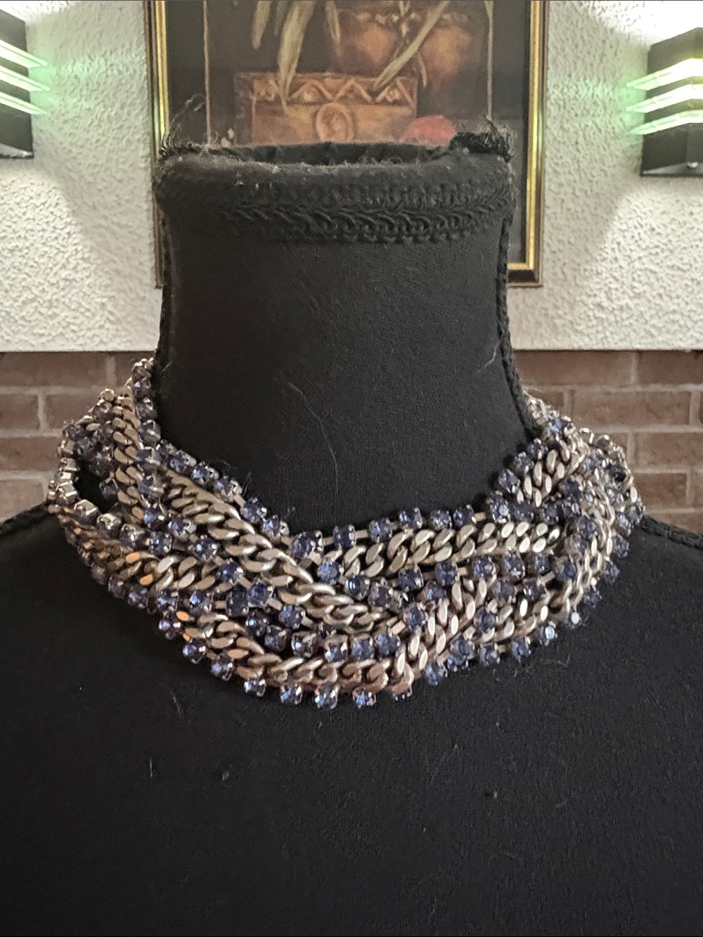 Banana Republic Silver-Tone Chain Choker with Blue Crystals